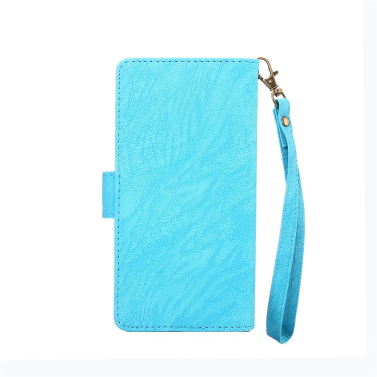 Texture Leather Universal Wallet Case with Strap for iPhone X/8, Outer Size: 14.5x7.5x1.8cm - Blue-2
