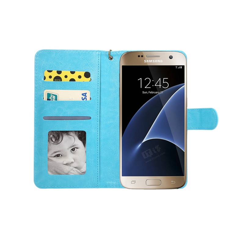 Texture Leather Universal Wallet Case with Strap for iPhone X/8, Outer Size: 14.5x7.5x1.8cm - Blue-3