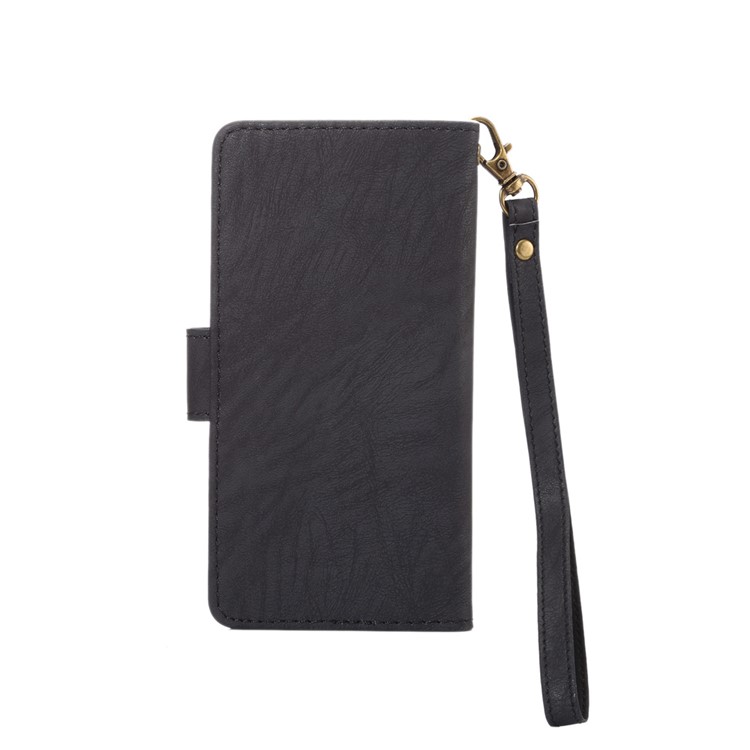 A4 Universal Leather Wallet Phone Case for iPhone 8 7 / Samsung Galaxy S4 with Lanyard - Black-2