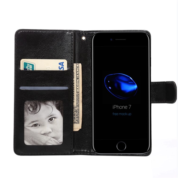 A4 Universal Leather Wallet Phone Case for iPhone 8 7 / Samsung Galaxy S4 with Lanyard - Black-3