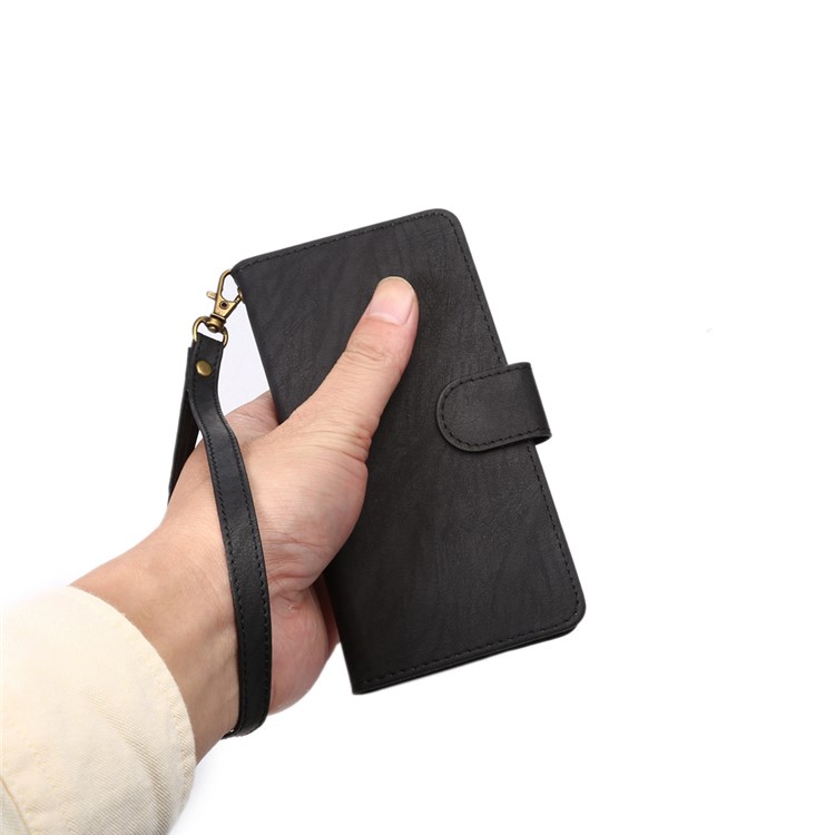 A4 Universal Leather Wallet Phone Case for iPhone 8 7 / Samsung Galaxy S4 with Lanyard - Black-7