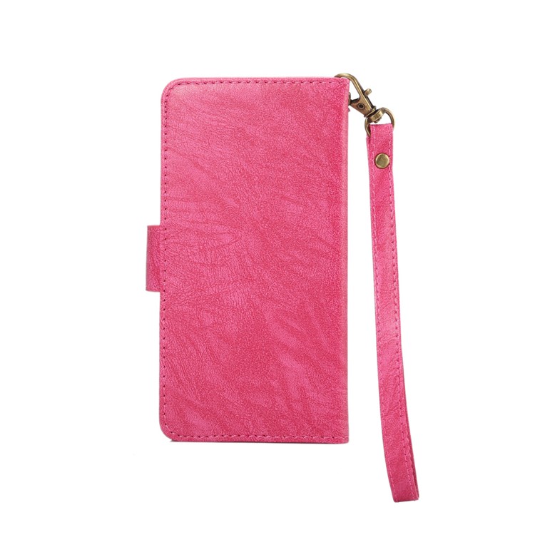 A4 Universal Leather Wallet Phone Shell for iPhone 8 7 / Samsung Galaxy S4 with Lanyard - Rose-2