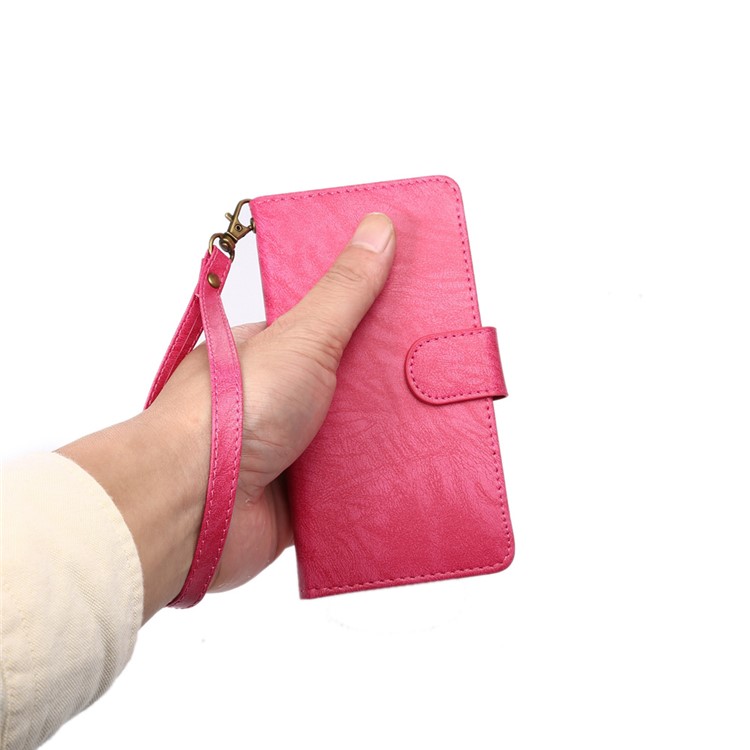 A4 Universal Leather Wallet Phone Shell for iPhone 8 7 / Samsung Galaxy S4 with Lanyard - Rose-7