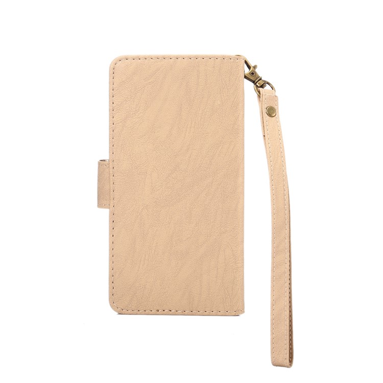 A4 Universal Leather Wallet Mobile Phone Case for iPhone 8 7 / Samsung Galaxy S4 with Lanyard - Apricot-2