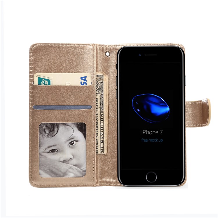 A4 Universal Leather Wallet Mobile Phone Case for iPhone 8 7 / Samsung Galaxy S4 with Lanyard - Apricot-3