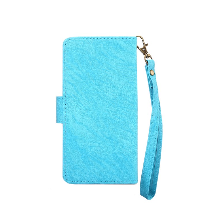 A4 Universal Leather Wallet Mobile Phone Cover Casing for iPhone 8 7 / Samsung Galaxy S4 with Lanyard - Blue-2