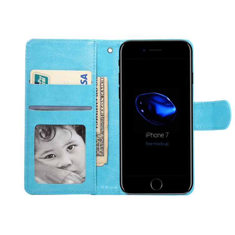 A4 Universal Leather Wallet Mobile Phone Cover Casing for iPhone 8 7 / Samsung Galaxy S4 with Lanyard - Blue-3