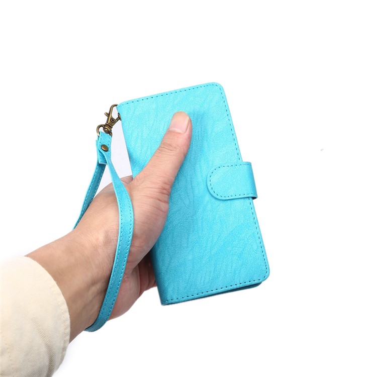 A4 Universal Leather Wallet Mobile Phone Cover Casing for iPhone 8 7 / Samsung Galaxy S4 with Lanyard - Blue-7