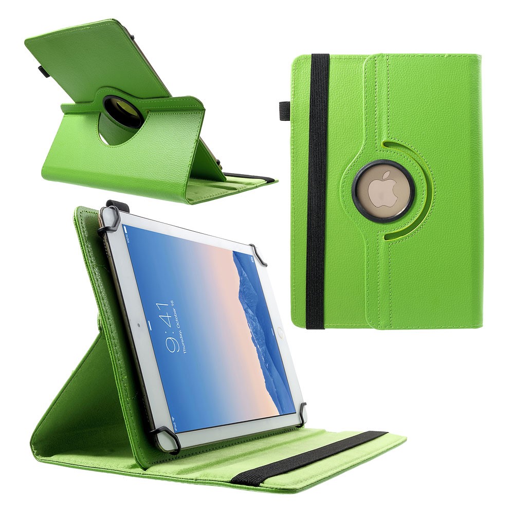 360 Degree Rotary Litchi Leather Stand Cover for 9-10 inch Tablets, Size: 24-26cm x 16-18.5cm - Green-1