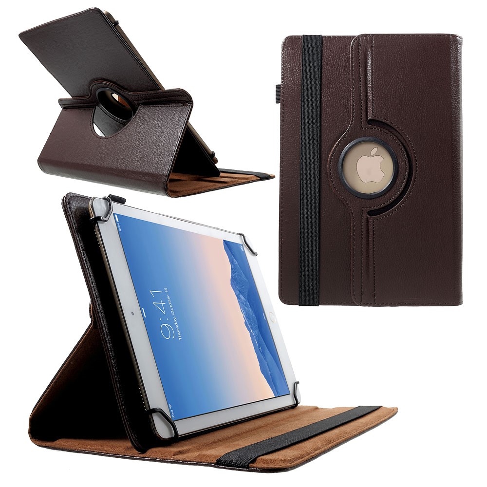 360 Degree Rotary Stand Litchi Leather Folio Case for 9-10 inch Tablets, Size: 24-26cm x 16-18.5cm - Coffee-1