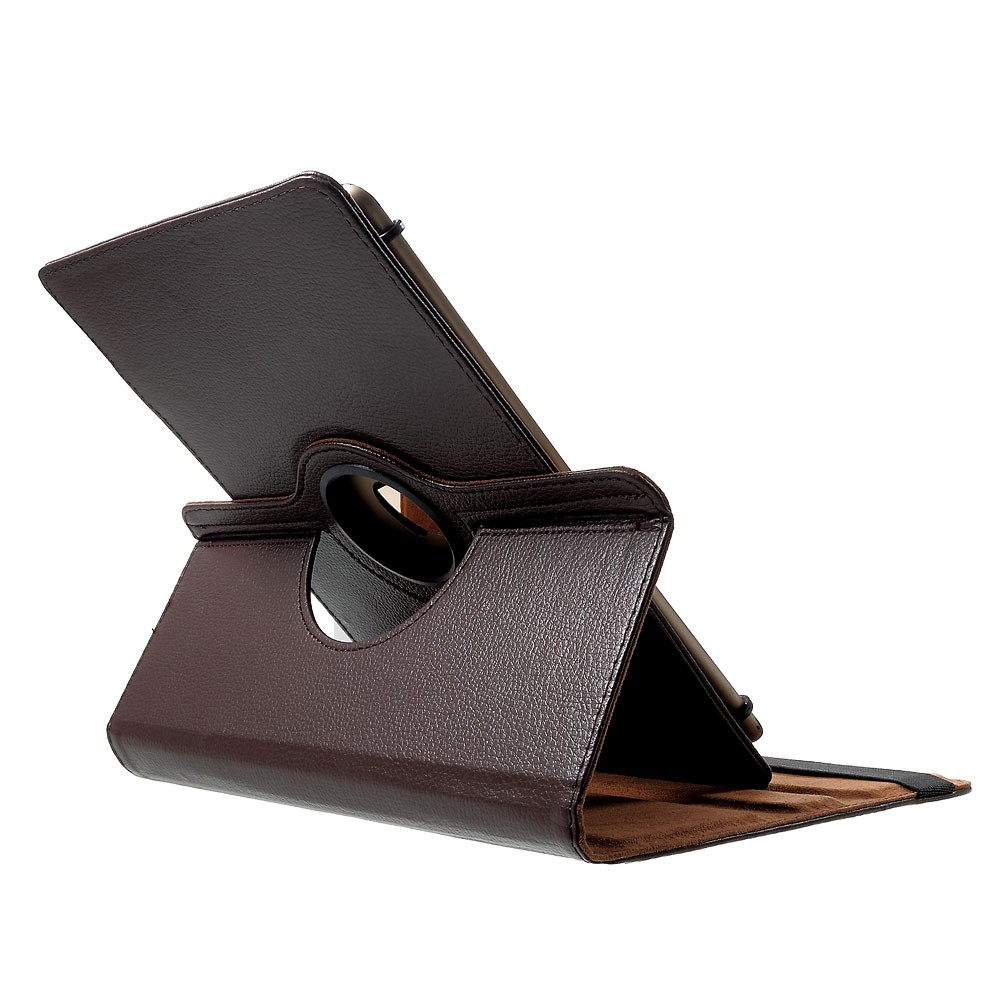 360 Degree Rotary Stand Litchi Leather Folio Case for 9-10 inch Tablets, Size: 24-26cm x 16-18.5cm - Coffee-3