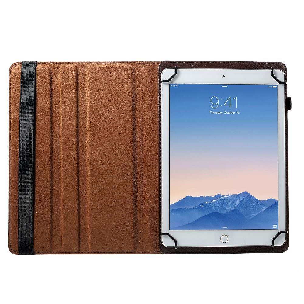 360 Degree Rotary Stand Litchi Leather Folio Case for 9-10 inch Tablets, Size: 24-26cm x 16-18.5cm - Coffee-6