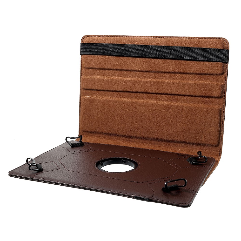 360 Degree Rotary Stand Litchi Leather Folio Case for 9-10 inch Tablets, Size: 24-26cm x 16-18.5cm - Coffee-7