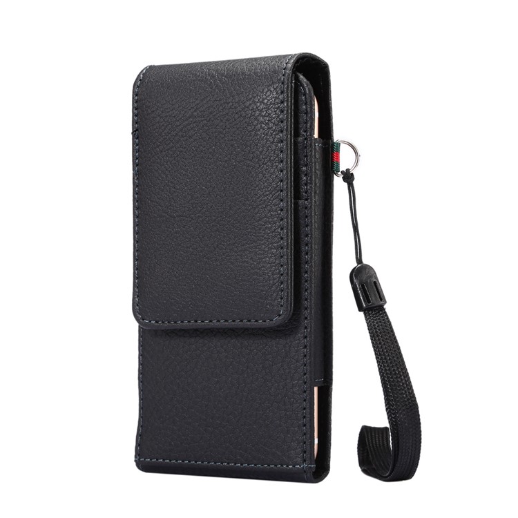 Lychee Grain Vertical Card Holder Holster Pouch Case with Belt Clip for iPhone 8 7 / 6s Etc., Size: 145 x 71 x 18mm - Black-1