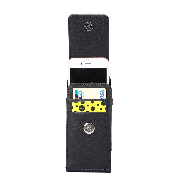 Lychee Grain Vertical Card Holder Holster Pouch Case with Belt Clip for iPhone 8 7 / 6s Etc., Size: 145 x 71 x 18mm - Black-3