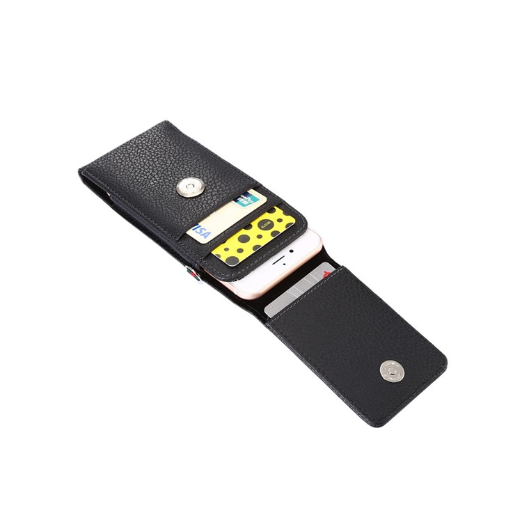 Lychee Grain Vertical Card Holder Holster Pouch Case with Belt Clip for iPhone 8 7 / 6s Etc., Size: 145 x 71 x 18mm - Black-4