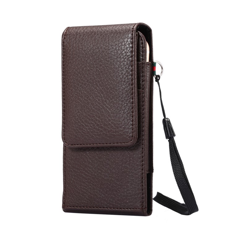 Litchi Grain Vertical Card Holder Holster Pouch Phone Cover with Belt Clip for iPhone 8 7 / 6s Etc., Size: 145 x 71 x 18mm - Coffee-1