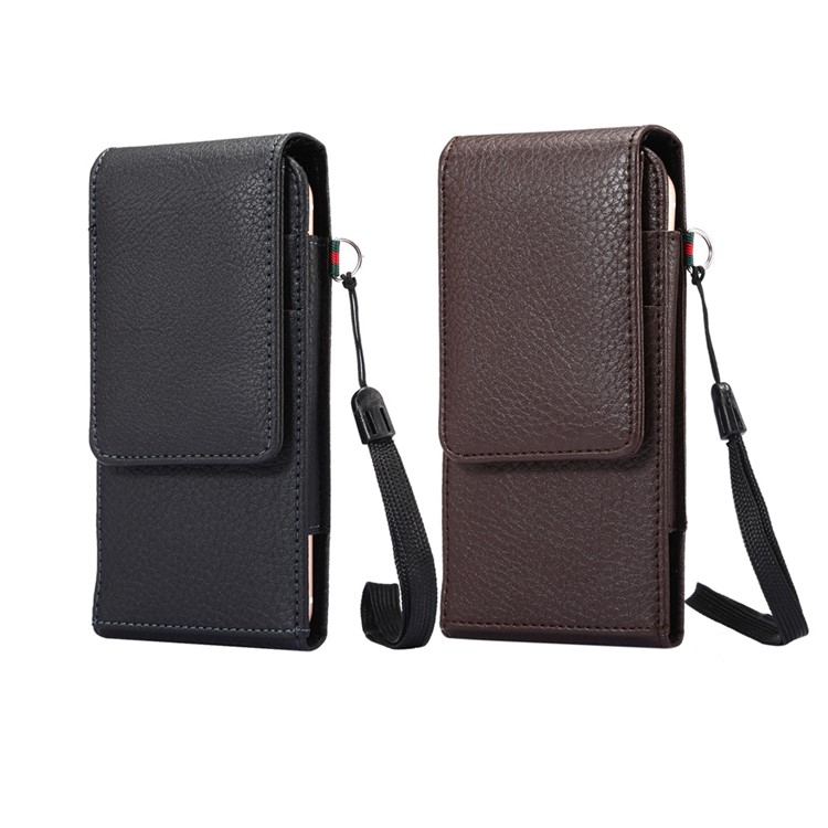 Litchi Grain Vertical Card Holder Holster Pouch Phone Cover with Belt Clip for iPhone 8 7 / 6s Etc., Size: 145 x 71 x 18mm - Coffee-10
