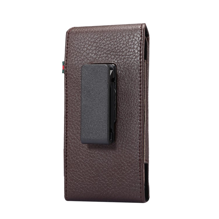 Litchi Grain Vertical Card Holder Holster Pouch Phone Cover with Belt Clip for iPhone 8 7 / 6s Etc., Size: 145 x 71 x 18mm - Coffee-2