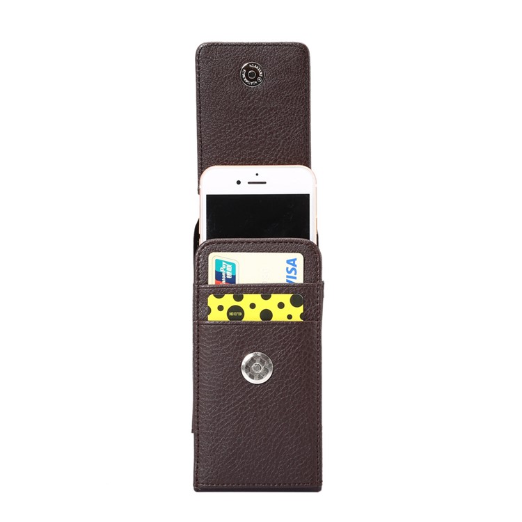 Litchi Grain Vertical Card Holder Holster Pouch Phone Cover with Belt Clip for iPhone 8 7 / 6s Etc., Size: 145 x 71 x 18mm - Coffee-3