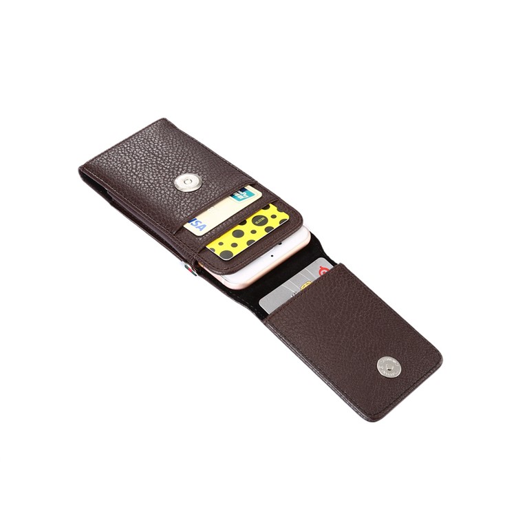 Litchi Grain Vertical Card Holder Holster Pouch Phone Cover with Belt Clip for iPhone 8 7 / 6s Etc., Size: 145 x 71 x 18mm - Coffee-4