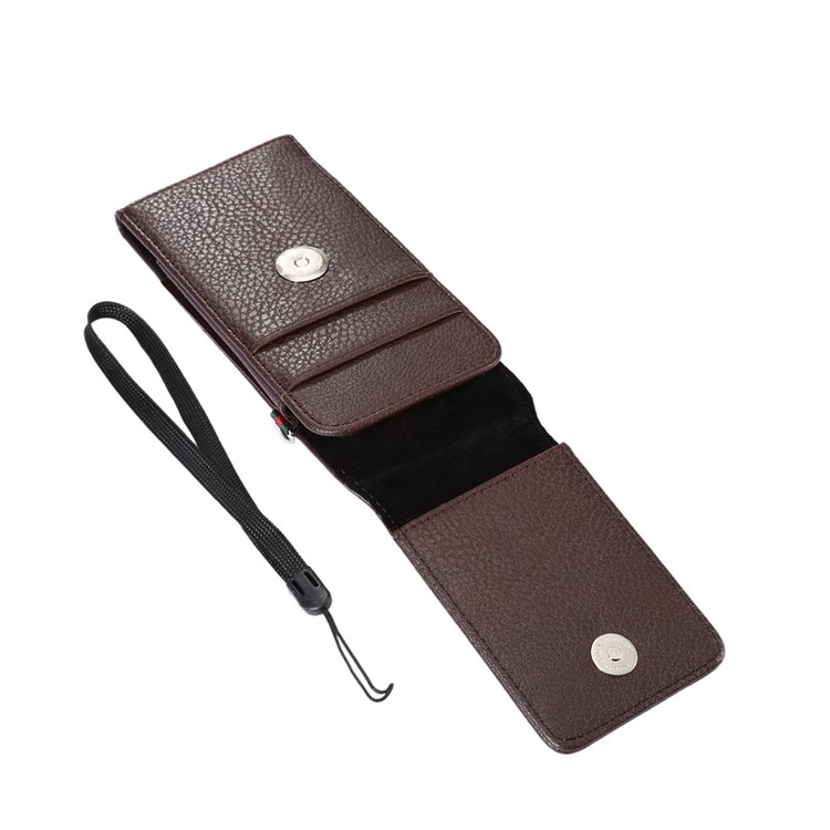 Litchi Grain Vertical Card Holder Holster Pouch Phone Cover with Belt Clip for iPhone 8 7 / 6s Etc., Size: 145 x 71 x 18mm - Coffee-5