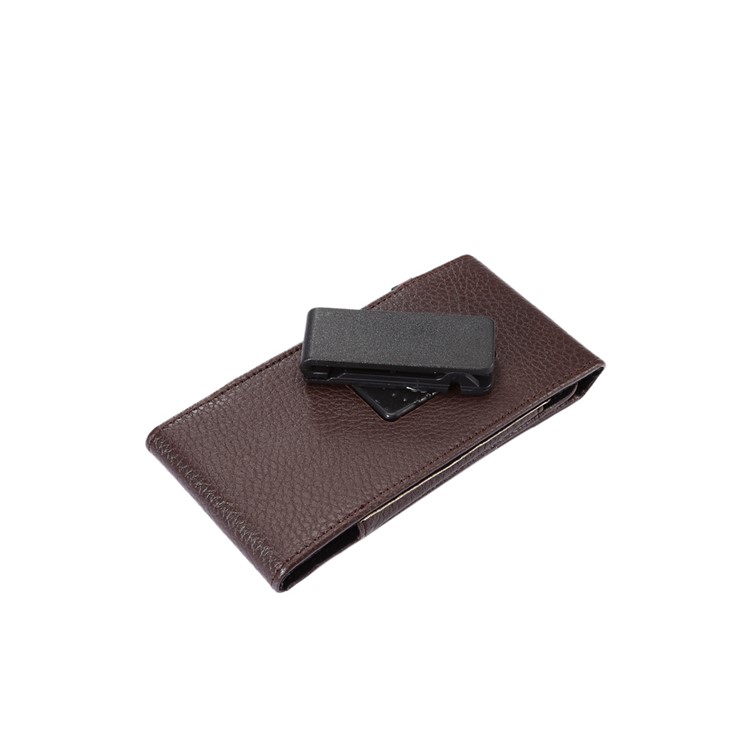 Litchi Grain Vertical Card Holder Holster Pouch Phone Cover with Belt Clip for iPhone 8 7 / 6s Etc., Size: 145 x 71 x 18mm - Coffee-6
