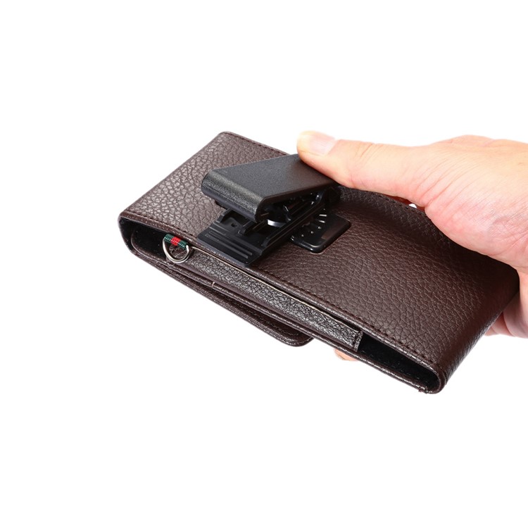 Litchi Grain Vertical Card Holder Holster Pouch Phone Cover with Belt Clip for iPhone 8 7 / 6s Etc., Size: 145 x 71 x 18mm - Coffee-7