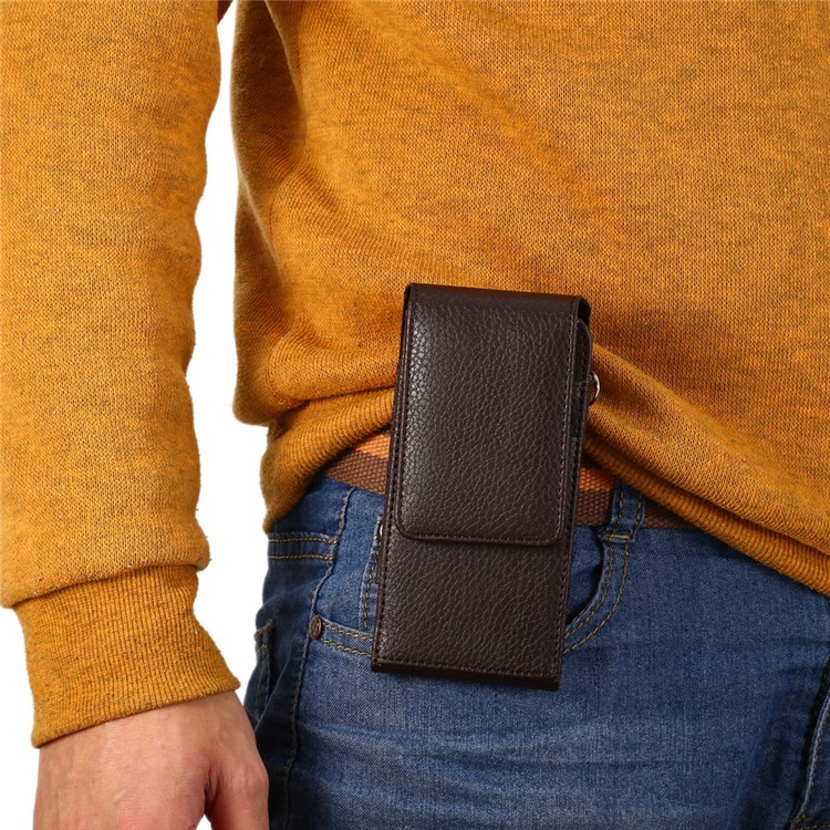 Litchi Grain Vertical Card Holder Holster Pouch Phone Cover with Belt Clip for iPhone 8 7 / 6s Etc., Size: 145 x 71 x 18mm - Coffee-8