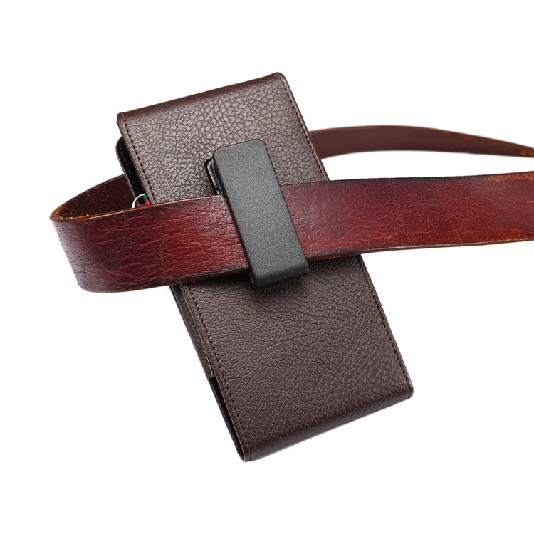 Litchi Grain Vertical Card Holder Holster Pouch Phone Cover with Belt Clip for iPhone 8 7 / 6s Etc., Size: 145 x 71 x 18mm - Coffee-9