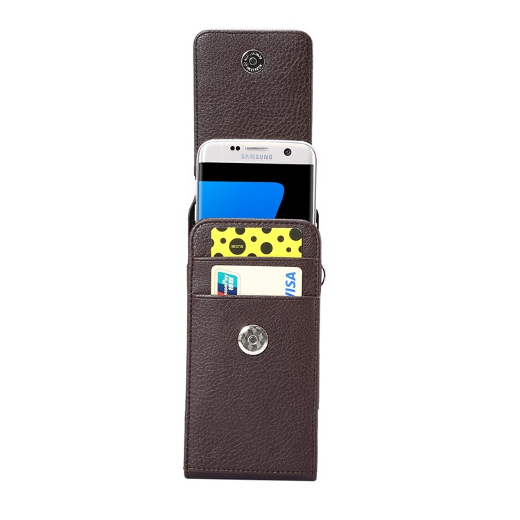 Litchi Grain Leather Belt Clip Vertical Holster with Strap for Samsung S7 Edge, Size: 16 x 7.8 x 1.8cm - Brown-3