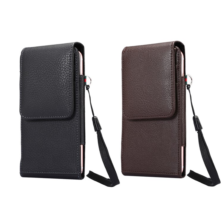 Litchi Leather Holster Card Holder Case for iPhone 8 Plus /Samsung Galaxy S9+/ Note 8/Huawei Mate 9 etc, Size: 16.5 x 8.1 x 1.5cm - Brown-10