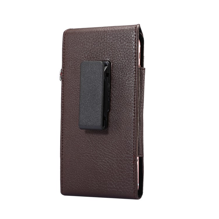 Litchi Leather Holster Card Holder Case for iPhone 8 Plus /Samsung Galaxy S9+/ Note 8/Huawei Mate 9 etc, Size: 16.5 x 8.1 x 1.5cm - Brown-2