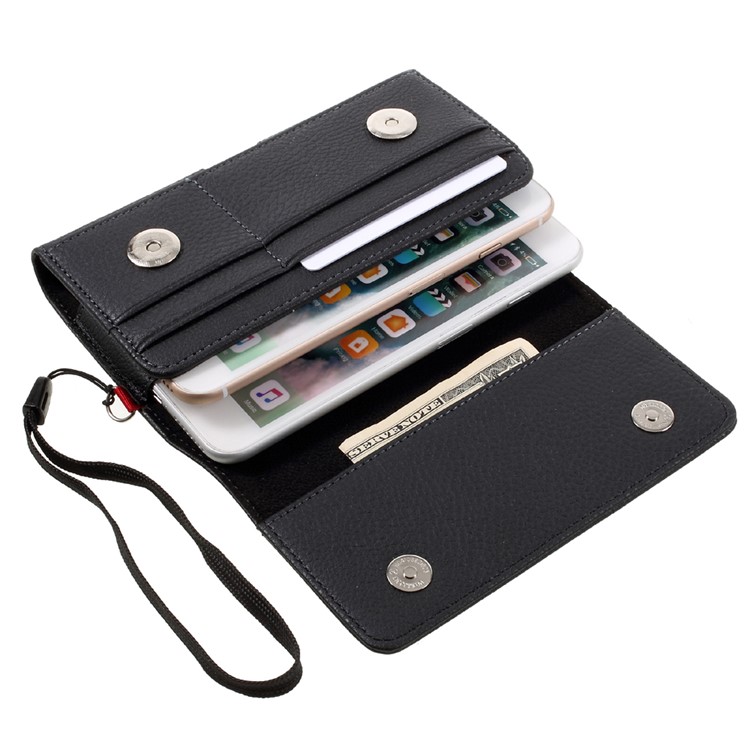 Bolsa De Ranuras De Cuero / Doble Moneda De Doble Capa De La Caja De La Pistolera De Cuero Del Grano De Litchi Para Iphone X / 8 / Samsung S9 S8, Tamaño: 147 X 73 X 10 Mm-6