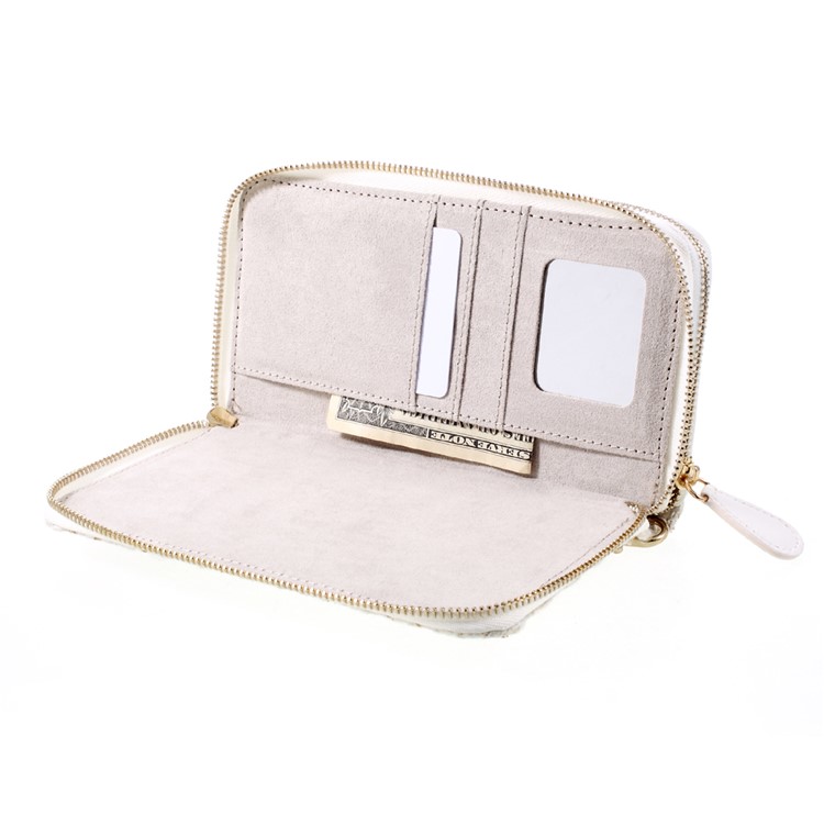 PU Leather Handbag Wallet Pouch for iPhone 7/6s/6, Size: 141 x 70mm - Stitched Pattern / White-4