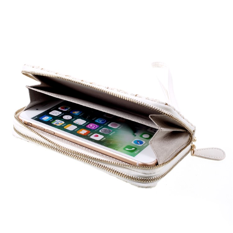 PU Leather Wallet Pouch Handbag for iPhone 7 Plus, Size: 162 x 82mm - Stitched Pattern / White-5