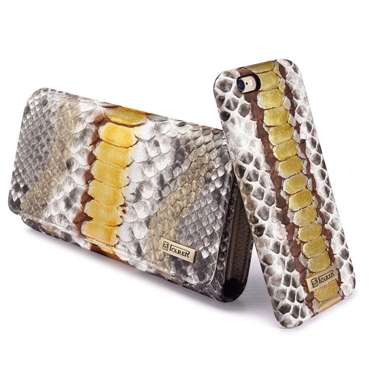 ICARER Universal Python Leather Wallet for iPhone 7 Plus etc., Inner Size: 175 x 80 x 25mm - Gold-1