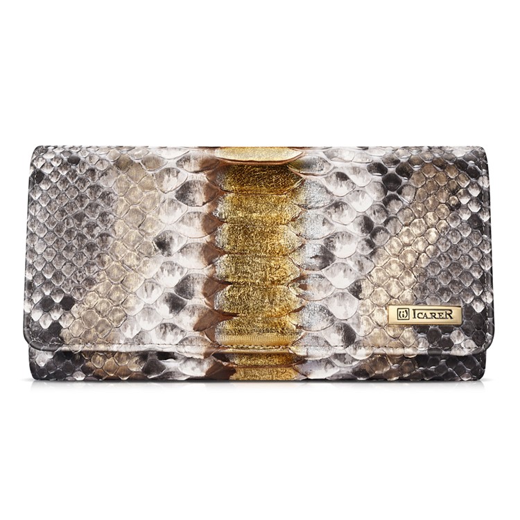 ICARER Universal Python Leather Wallet for iPhone 7 Plus etc., Inner Size: 175 x 80 x 25mm - Gold-2