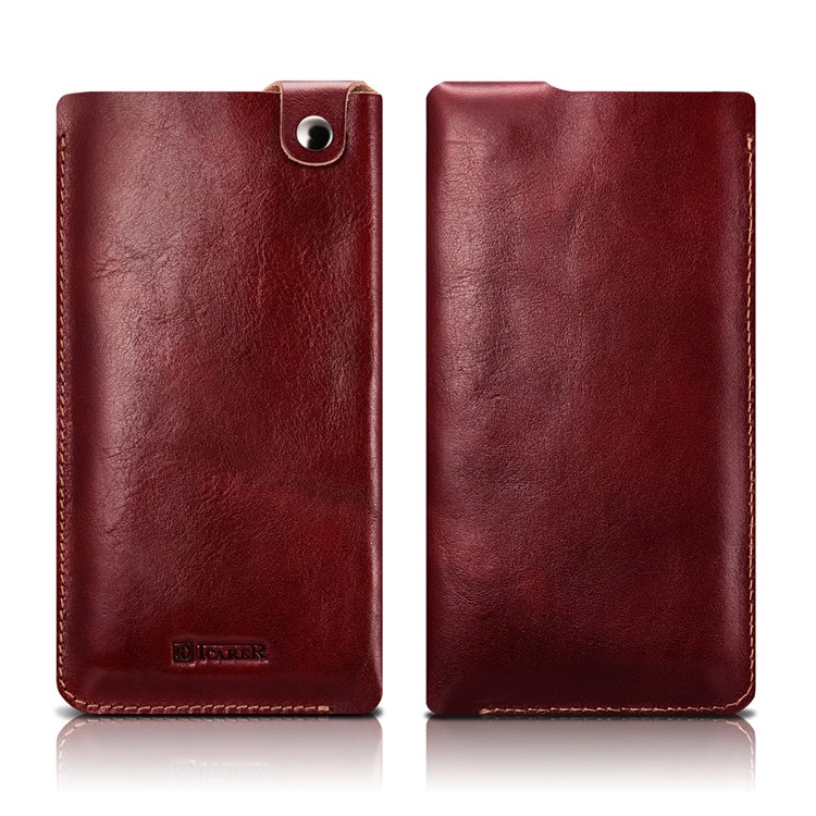 ICARER 5.5 inch Universal Retro Vegetable Tanned Leather Pouch for iPhone 7 Plus etc, Size: 15.5 x 8.1 x 0.5cm - Wine Red-10