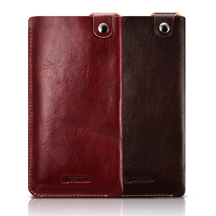 ICARER 5.5 inch Universal Retro Vegetable Tanned Leather Pouch for iPhone 7 Plus etc, Size: 15.5 x 8.1 x 0.5cm - Wine Red-11