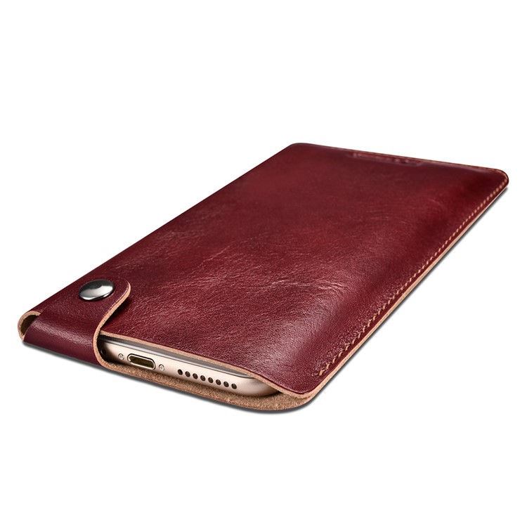 ICARER 5.5 inch Universal Retro Vegetable Tanned Leather Pouch for iPhone 7 Plus etc, Size: 15.5 x 8.1 x 0.5cm - Wine Red-2
