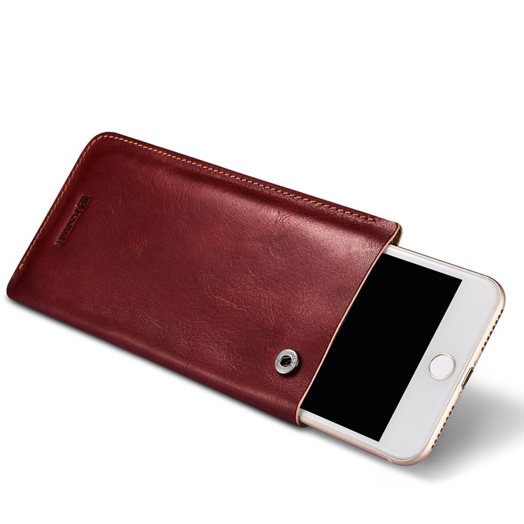 ICARER 5.5 inch Universal Retro Vegetable Tanned Leather Pouch for iPhone 7 Plus etc, Size: 15.5 x 8.1 x 0.5cm - Wine Red-3