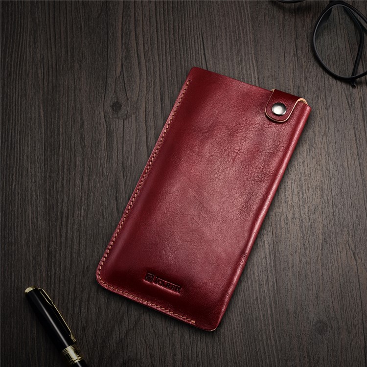ICARER 5.5 inch Universal Retro Vegetable Tanned Leather Pouch for iPhone 7 Plus etc, Size: 15.5 x 8.1 x 0.5cm - Wine Red-4