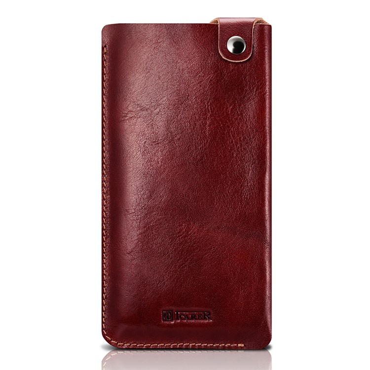 ICARER 5.5 inch Universal Retro Vegetable Tanned Leather Pouch for iPhone 7 Plus etc, Size: 15.5 x 8.1 x 0.5cm - Wine Red-5