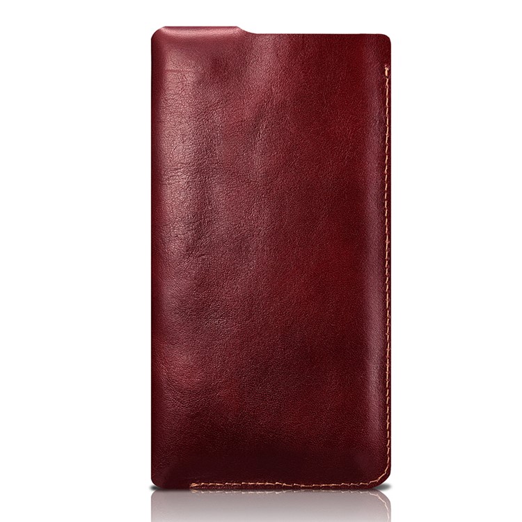 ICARER 5.5 inch Universal Retro Vegetable Tanned Leather Pouch for iPhone 7 Plus etc, Size: 15.5 x 8.1 x 0.5cm - Wine Red-6