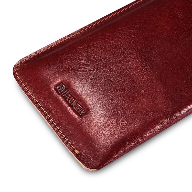ICARER 5.5 inch Universal Retro Vegetable Tanned Leather Pouch for iPhone 7 Plus etc, Size: 15.5 x 8.1 x 0.5cm - Wine Red-8