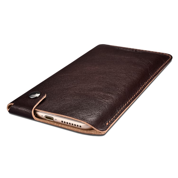 ICARER 5.5 inch Universal Retro Vegetable Tanned Leather Sleeve for iPhone 7 Plus etc, Size: 15.5 x 8.1 x 0.5cm - Coffee-2