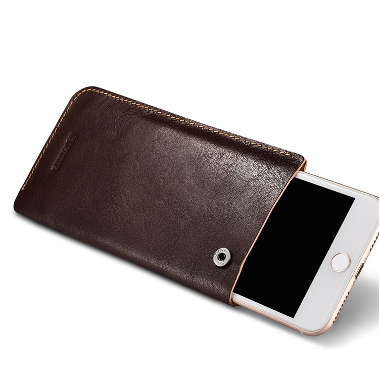 ICARER 5.5 inch Universal Retro Vegetable Tanned Leather Sleeve for iPhone 7 Plus etc, Size: 15.5 x 8.1 x 0.5cm - Coffee-3