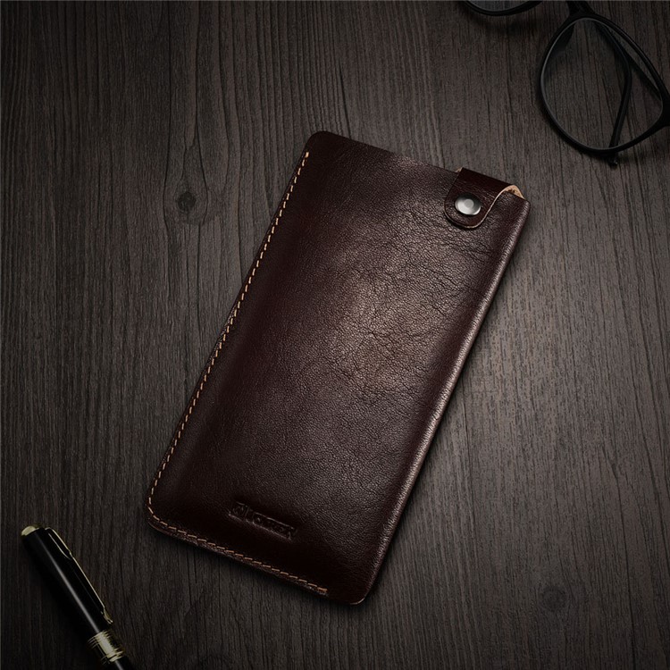 ICARER 5.5 inch Universal Retro Vegetable Tanned Leather Sleeve for iPhone 7 Plus etc, Size: 15.5 x 8.1 x 0.5cm - Coffee-4