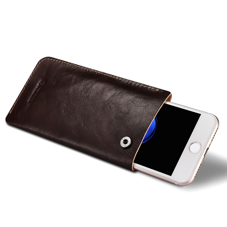 ICARER Universal Mobile Phone Leather Pouch for iPhone 8/7 etc., Size: 155 x 82 x 3mm - Coffee-4